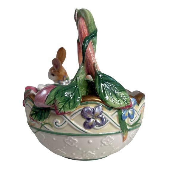 Fitz and Floyd Classics Bunny Basket Planter Floral Ceramic Easter Spring Decor - Picture 5 of 12